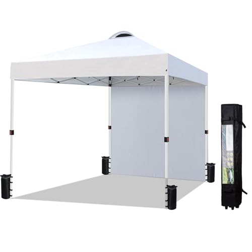 Heavy-Duty 10x10 Pop-Up Canopy Tent (with Sidewall) – Easy Instant Outdoor Use, Vented Roof, Wheeled Carry Bag, Bonus 8 St...