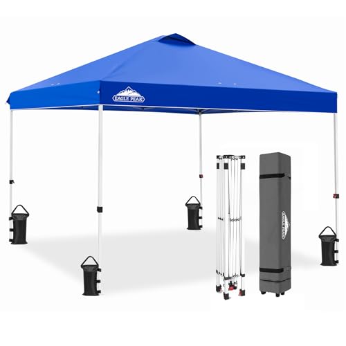 EAGLE PEAK Pop Up Canopy Tent with Wheeled Carry Bag, 8 Stakes, 4 Ropes, 4 Weight Bags, Easy Set Up Tent Canopy, 10x10 ft,...