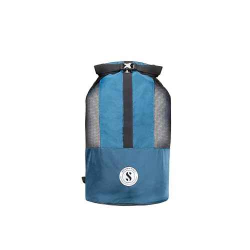 SCUBAPRO Sport 65 Mesh Dive Bag with Roll Top Closure and Side Zipper for Snorkeling and Scuba Diving Gear, Denim Blue Color Fabric