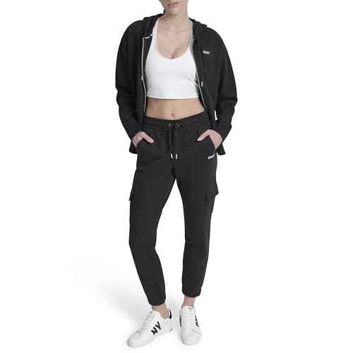 DKNY Women's Mini Stud Logo Full Zip Hoodie Sweatshirt