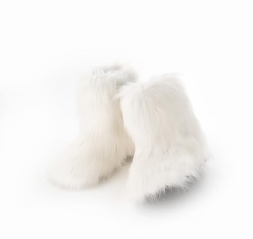 IXU Women's Faux Fur Boot Furry Fluffy Round Toe Suede Snow Winter Women Boots Comfy Plush Warm Short Outdoor Indoor Flat ...