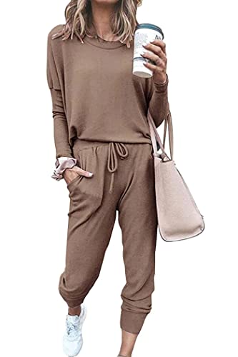 PRETTYGARDEN Women Fall 2 Piece Lounge Outfit Long Sleeve Tops High Waisted Jogger Pants Set Spring Travel Clothes Tracksuit