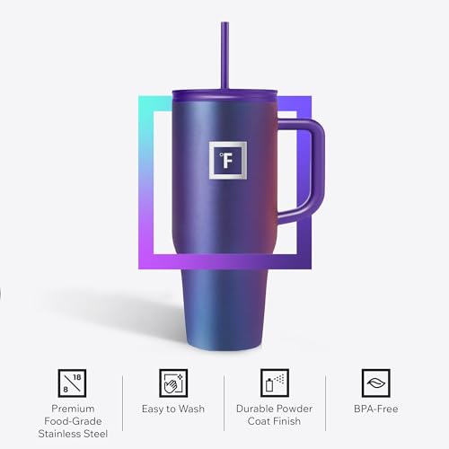 IRON °FLASK Co-Pilot Insulated Mug w/Straw & Flip Cap Lids - Cup Holder Bottle for Hot, Cold Drink - Leak-Proof - Water, C...