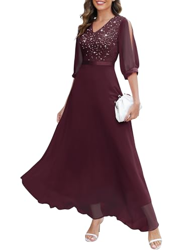 Wedtrend Women's Sequin Dresses Sparkly Glitter Dress Split Sleeves Formal Dresses Maxi Evening Dress