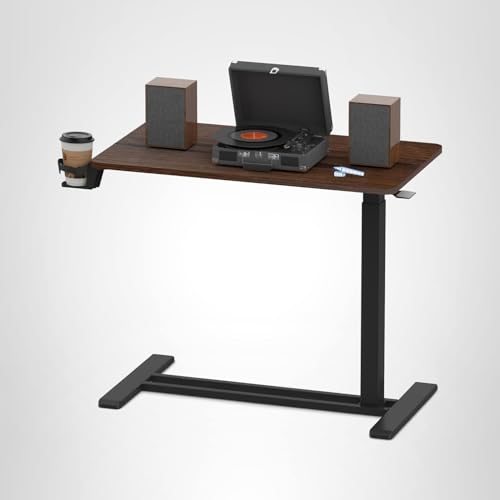 FLEXISPOT Medical Adjustable Overbed Bedside Table with Wheels Pneumatic Mobile Standing Desk Laptop Desk Rolling Computer Cart Movable Table Hospital Home Use(31.5" W x 17.7" D, Mahogany Large)