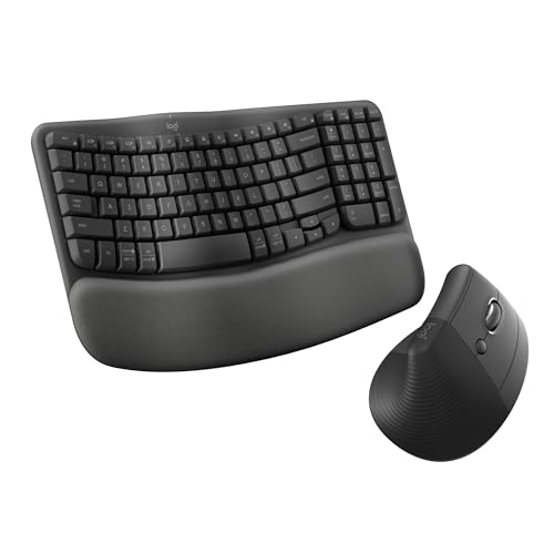 Logitech Wave Keys & Lift Vertical Mouse - Ergonomic Bundle — Wireless Keyboard with Cushioned Palm Rest & Vertical Wirele...