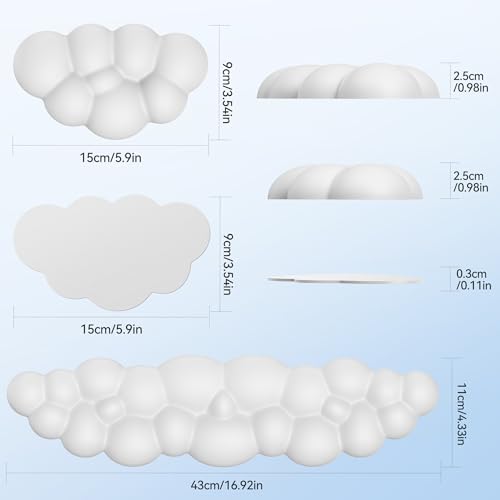 TECKNET Cloud Keyboard Wrist Rest Set, Cloud Wrist Rest with Non-Slip Base, PU Leather Wrist Pad for Keyboard with Ergonom...