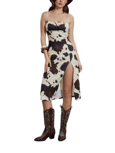 Verdusa Women's Cowgirl Dress Western Outfit Boho Bodycon Long Slit Thigh Cami Dresses