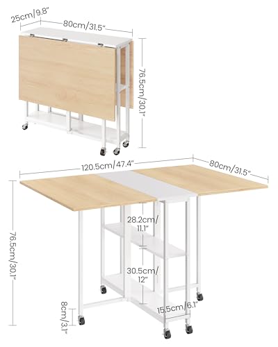 CHOEZON Folding Dining Table, Movable Dining Table, Kitchen Table for Small Space, Foldable and Expandable Desk Furniture ...