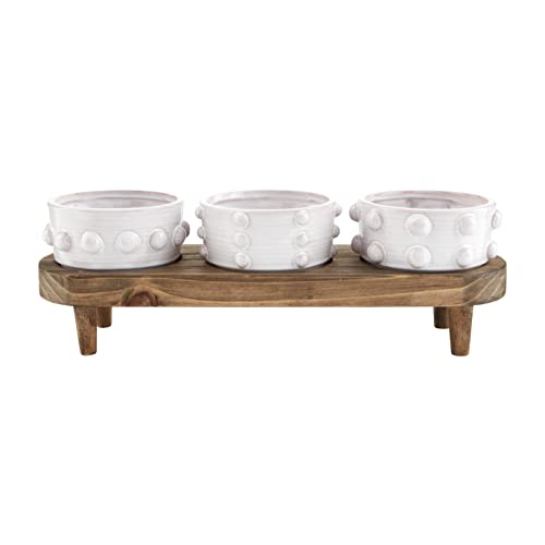Mud Pie Beaded Dip Bowl Wood Board; Stand 5" X 7" | Dip 2" X 4" Dia