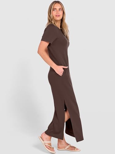 ANRABESS Womens Summer Casual Maxi Dress Short Sleeve Crewneck Split Wrinkle-Free Travel Long Sundress Beach Vacation Clothes