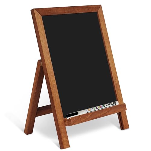 4 THOUGHT Small Tabletop Chalkboard Signs 9.5" x 14" Magnetic Mini Chalk Board with Stand Wooden Frame Easel Countertop Me...