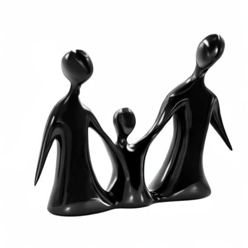 DreamsEden Family of 3 Figurines, Modern Art Family Sculpture Parents and Child Statue, Home Decor Tabletop Shelf Decoration, Gifts for Dad and Mother (Black)