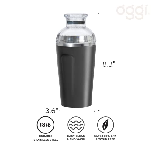 OGGI Groove Insulated Cocktail Shaker-17oz Double Wall Vacuum Insulated Stainless Steel, Tritan Lid has Built In Strainer,...