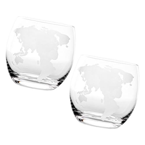 Luxshiny 2pcs Clear Glass Water Cup Globe Whiskey Glasses Rum Rocks Glass Cups Crystal Drinking Goblet World Map Wine Glas...