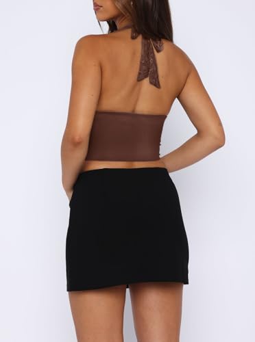 UNCOOYEE Women Sexy Lace Halter Neck Tank Top Sleeveless Backless Y2k Trendy Going Out Corset Crop Tops