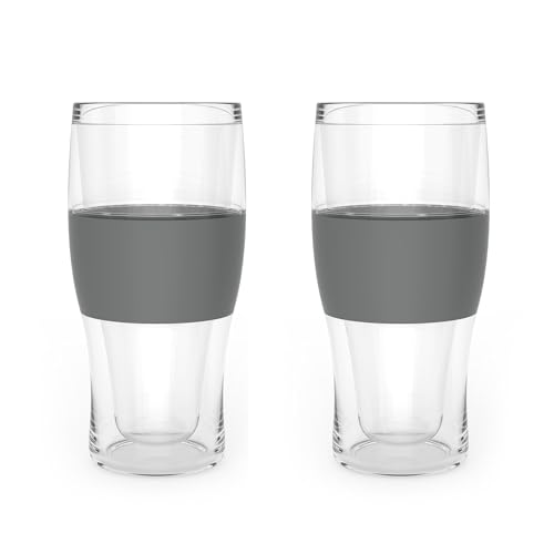 Host Freeze Beer Glasses, Freezable Beer Gifts for Men, Double Wall Insulated Pint Set, Tumbler for Cold Drinks, 16, Set of 2, Gray