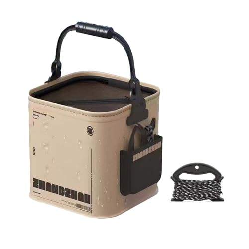 Collapsible Fishing Bucket 3.7 Gallon/14L - Portable Folding Live Bait Bucket with Aerator Pocket, Rope & Net for Live Fis...