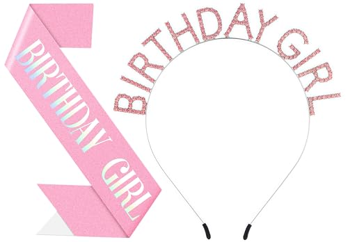 Papoopy Birthday Headband with Sash for Women, Birthday Crwon Tiara for Decorations