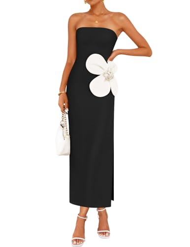 ZESICA Women's Summer Strapless Bodycon Maxi Dress 2026 Ribbed Knit Backless Floral Tube Cocktail Party Long Dresses