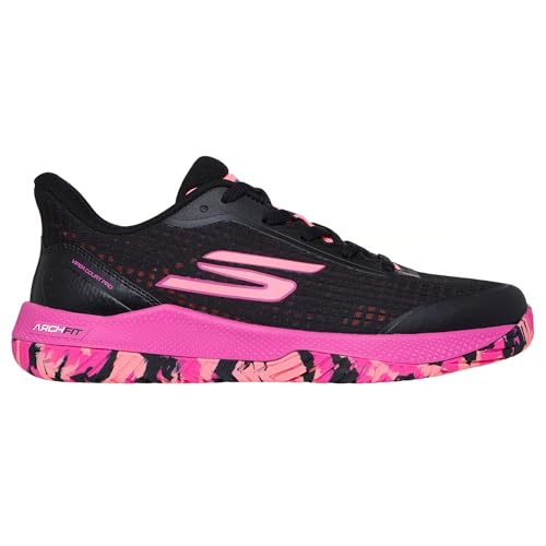 Skechers Women's Go Train Arch Fit Viper Court Pro-Pickleball Sneaker, Black/Hot Pink, 9.5