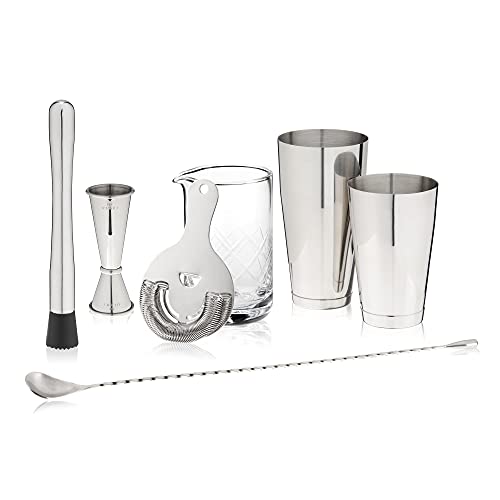 Viski Bartender Kit for Mixed Drinks and Cold Brew Cocktails, Includes Boston Cocktail Shakers, Mixing Glass, Jigger, Mudd...