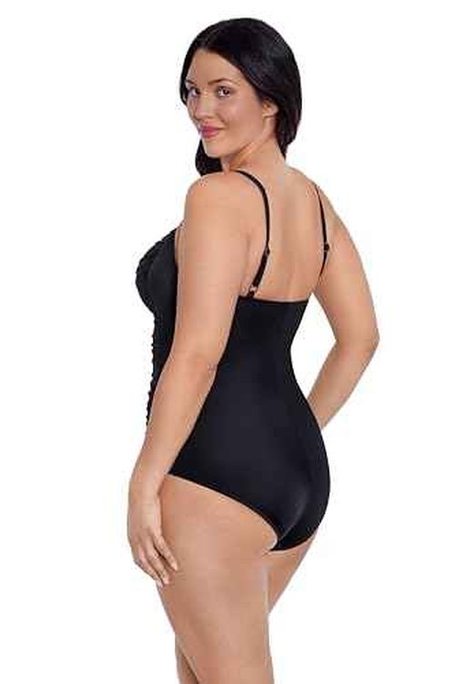 TrimShaper Womens Full Tummy Control Surplice Averi One Piece Swimsuit, Black, 12