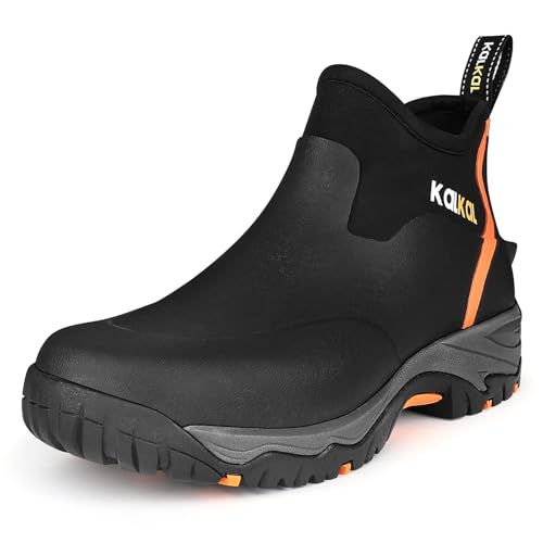 Kalkal Men's Rubber Boots, Waterproof Ankle Rain Boots, Insulated Working Booties with Comfortable Sports Sole, Outdoor Mu...
