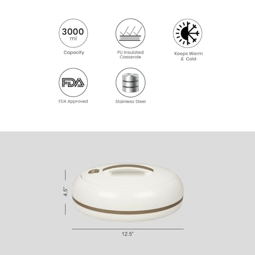 Elegant Large Oval Insulated Casserole Carrier Dish- One Hand Open Lid- 3.15 qt. Luxury Hot Pot Food Warmer/Cooler -Therma...