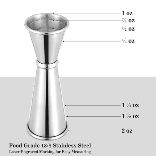 BARsics 24oz Stainless Steel Bar Cocktail Shaker, 1oz/2oz Jigger and 8" Mixing Spoon