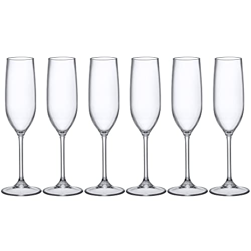 Amazing Abby - Crystal - 8-Ounce Unbreakable Tritan Champagne Flutes (Set of 6), Plastic Wine Glasses, Reusable, BPA-Free,...
