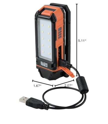 Klein Tools 56403 LED Light, Rechargeable Flashlight/Worklight with Kickstand, Magnetic Mount, and Carabiner, Charges Small Electronics, for Work, Camping