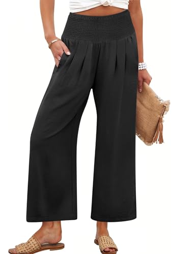 ANRABESS Womens Pants Wide Leg High Waisted Palazzo Pants Summer Flowy Beach Lounge Casual Trousers with Pockets