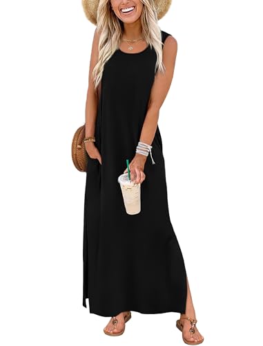 WIHOLL Maxi Dress Summer Dresses 2026 Beach Vacation Clothes Sleeveless Sundresses with Pockets Boho S-3XL