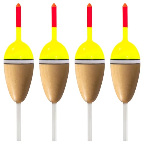 Alwonder 4-Pack Bobbers for Fishing, Buoyant Balsa Wood Body Slip Bobbers Floats, Oval High Sensitive Slip Bobber for Fish...