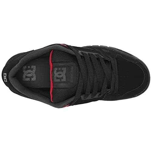 DC Men's Stag Low Top Skate Shoe, Black/Grey/RED, 11.5