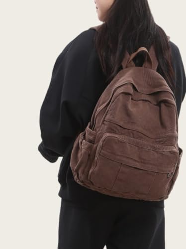 GAMLFL Coffee Brown Canvas Backpack for Women & Men Retro Aesthetic Rucksack Basic Backpack for High School/College Studen...