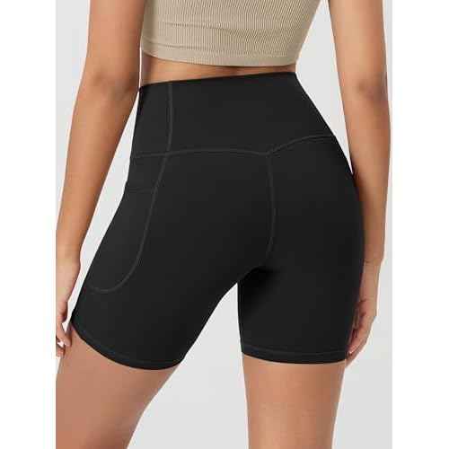 ODODOS Cloud Feeling Cross Waist Yoga Shorts with Pockets for Women, 6" Crossover High Waist Lounge Biker Shorts