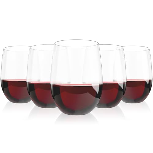 Lamosi 24 Pack Plastic Wine Glasses Disposable, 16 oz Stemless Wine Glasses for Party, Reusable Crystal Clear Plastic Cup...