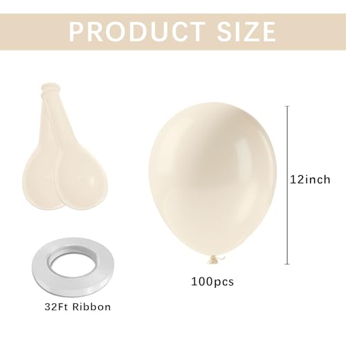 White Sand Balloons Latex Party Balloon,100pcs Neutral Beige Balloons with 2 Ribbons, Boho Baloons as Party Decorations fo...