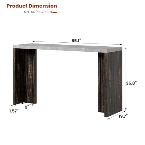 Bar Table for 4-6 People - 55" Long Counter Height Pub with Faux Marble Tabletop, Modern Rectangular Home Bar Coffee Unit ...