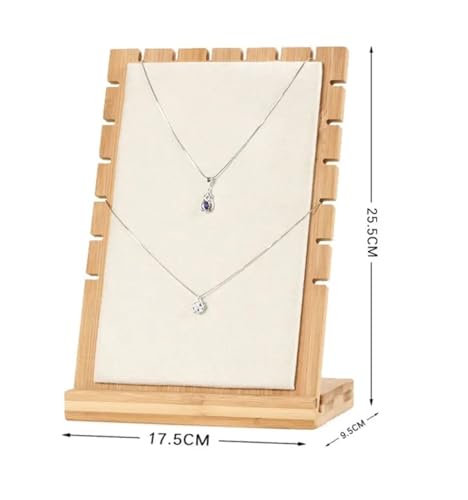RJ Displays Set of 2 Large Beige PU & Bamboo Wood Necklace Jewelry Display Boards – Adjustable Necklace Holder Stands for ...