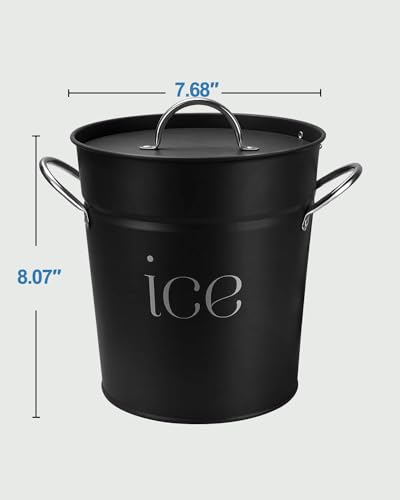 3Qt Black Galvanized Ice Bucket with Lid, Scoop & Handles - Ideal for Cocktails, Parties, BBQs, Wine & Champagne. Double-L...