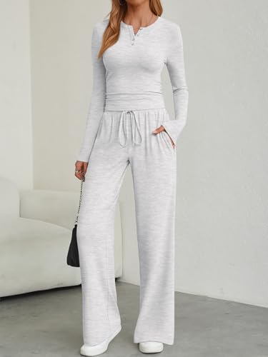 Trendy Queen Women's 2 Piece Matching Lounge Sets Fall Fashion Two Pieces Sweat Outfits Long Sleeve Wide Leg Pants Tracksuits