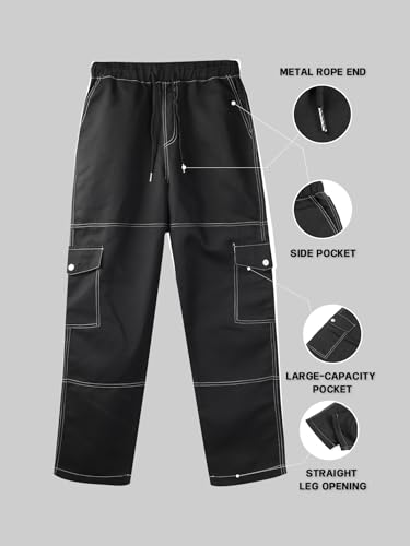 Black Workwear Utility Pants for Men Heavy Duty Tactical Cargo Trousers Outdoor Hiking