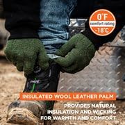 RefrigiWear Unisex Insulated Wool Leather Palm Gloves – Warm Winter Work Gloves for Cold Weather Protection