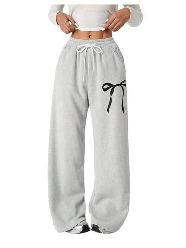 Verdusa Girl's Bowknot Baggy Sweatpants Lightweight Straight Leg Athletic Pants with Pockets