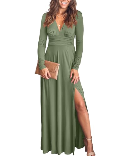 ANRABESS Women Summer Deep V Neck Short Sleeve Dresses Slit Elegant Wedding Guest Formal Cocktail Evening Maxi Long Dress