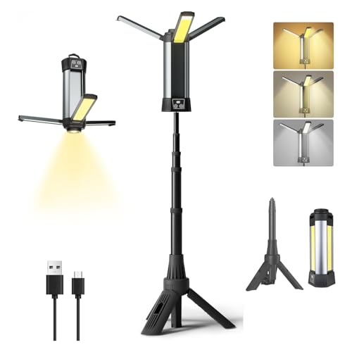 Rechargeable Camping Lights with Tripod,Telescopic & Collapsible Mobile LED Camping Lantern,Built-in Battery Work Light & ...
