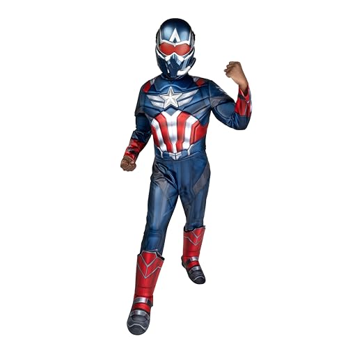 MARVEL Captain America Official Youth Halloween Costume - Premium Quality Padded Jumpsuit with Plastic Mask
